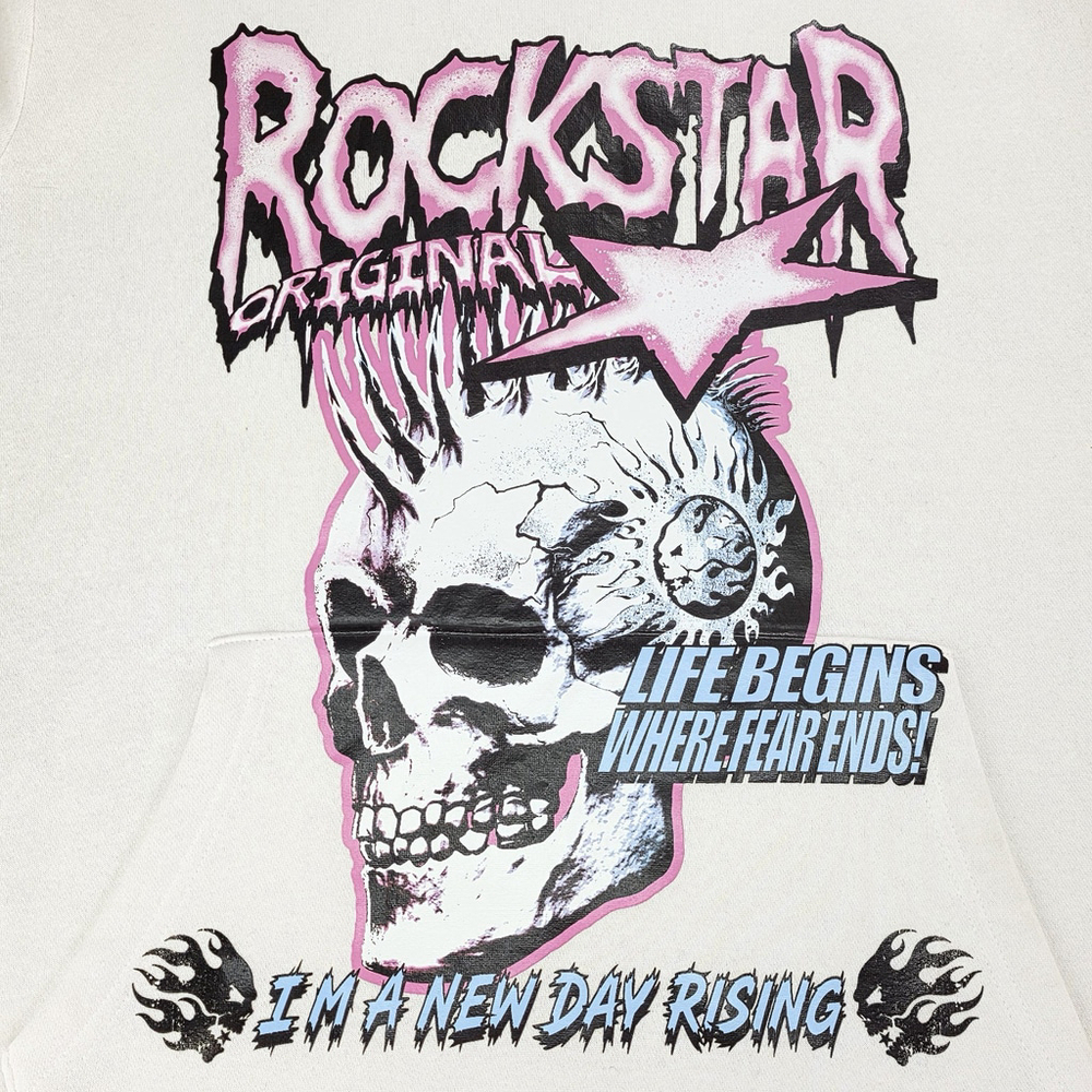 Rockstar Original Skull Hoodie Men L Y2K Pink Graphic Streetwear - Picture 5 of 16